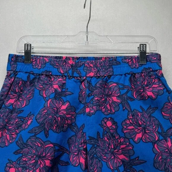 J.Crew Shorts Womens Size 4 Floral Print Elastic Waist Mini Linen Cotton Blue - Picture 4 of 11